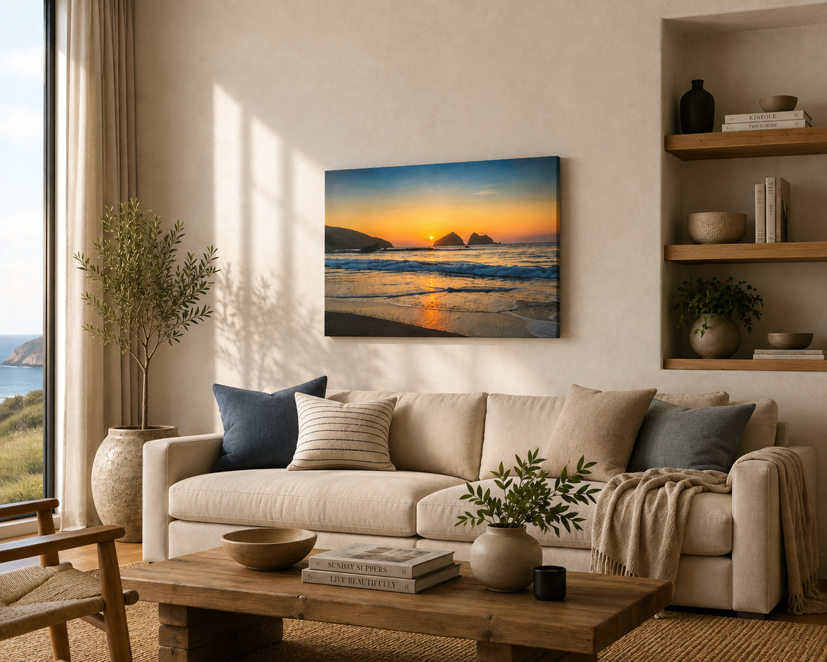 Holywell Bay Sunset - Canvas Print | 120 cm x 90 cm